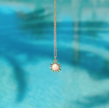 Dainty pearl sun charm necklace