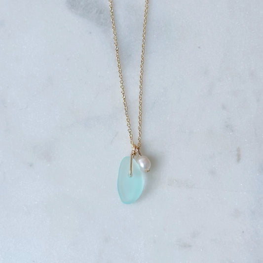 Sea glass & pearl necklace