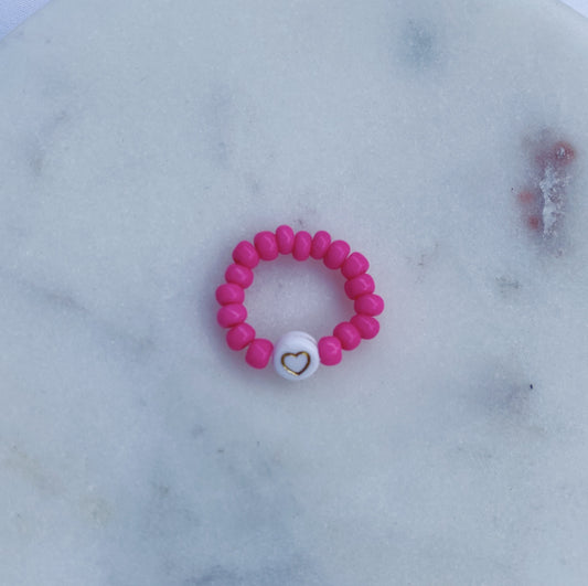 Hot pink beaded charm ring