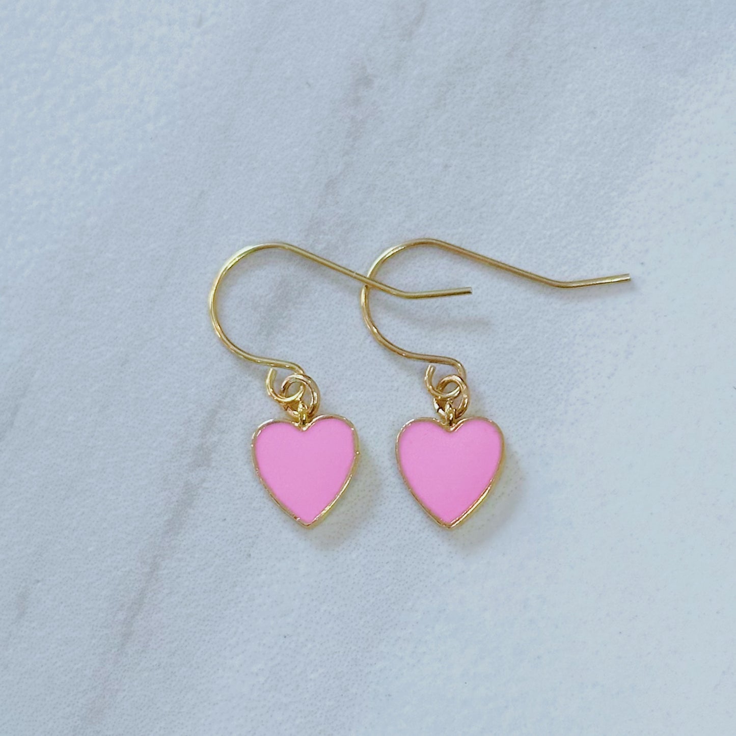 Dainty pink heart dangle earrings