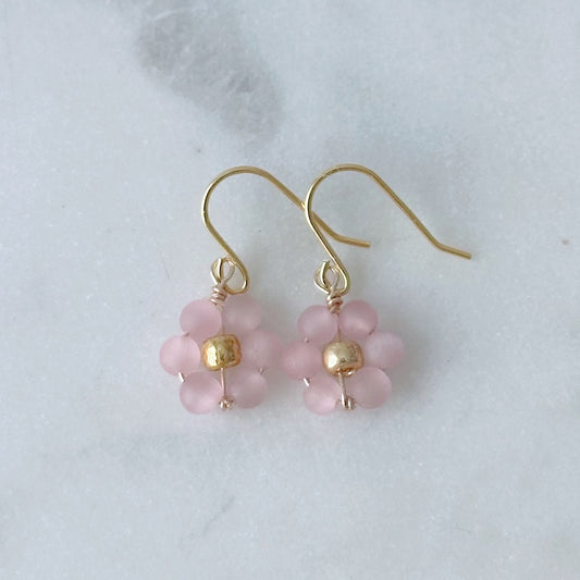 Rose quartz flower dangle earrings