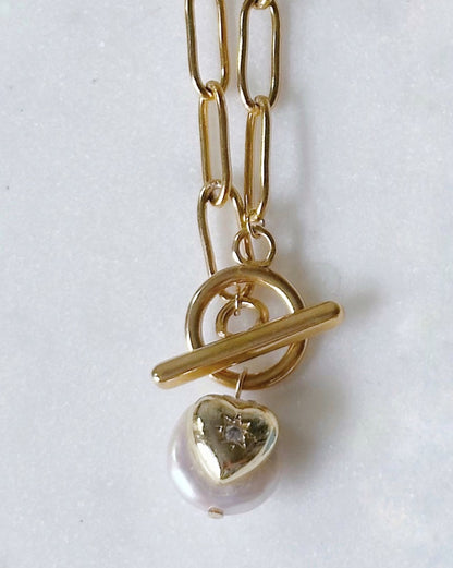 Pearl charm paperclip necklace