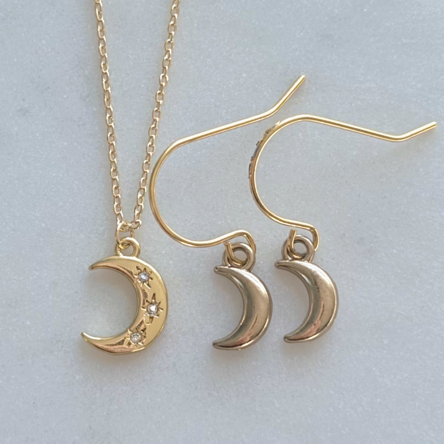 Crescent moon necklace and earrings gift set