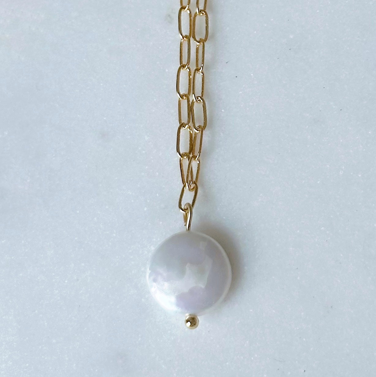 Dainty paperclip pearl necklace