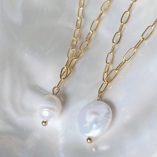 Dainty paperclip pearl necklace