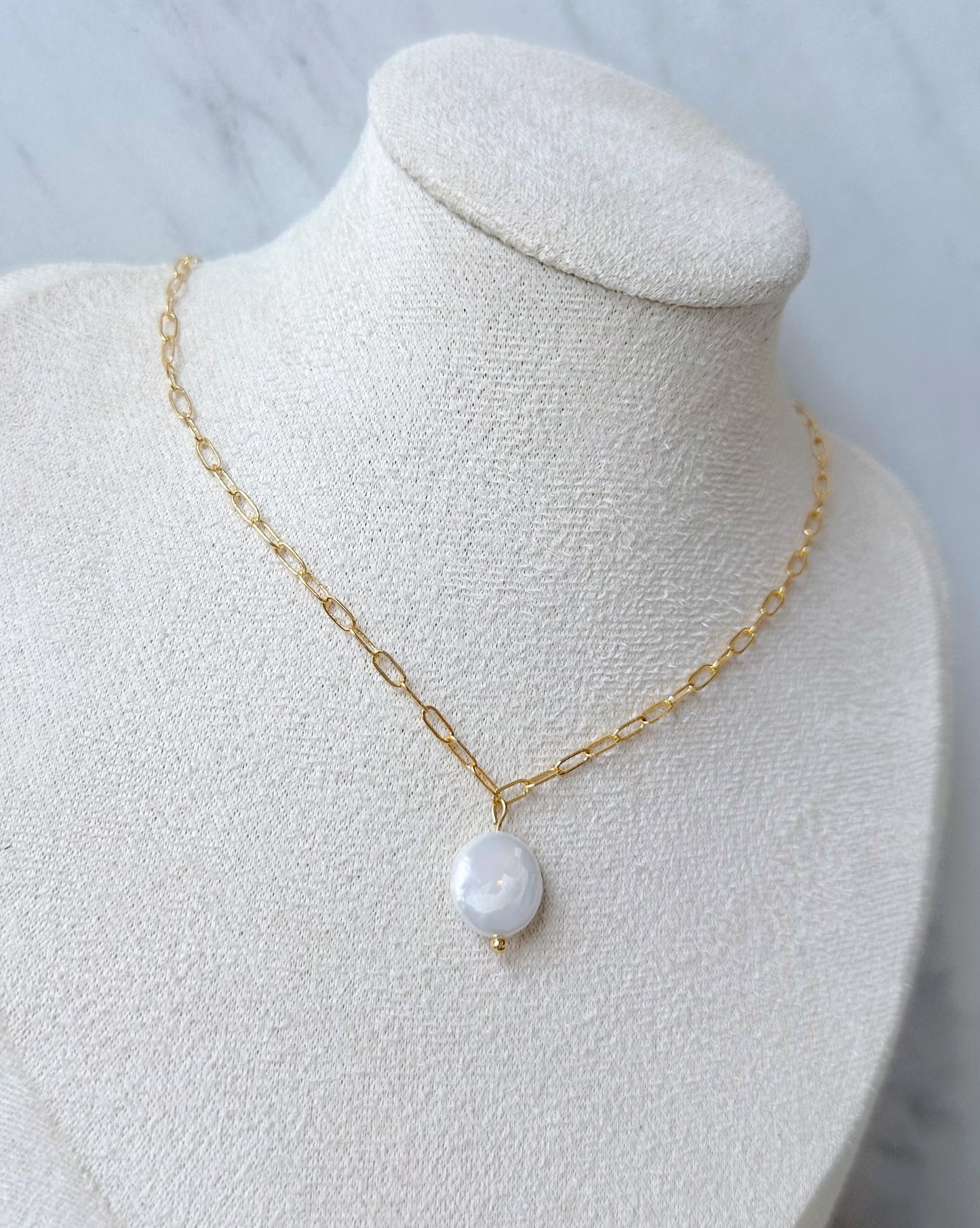 Dainty paperclip pearl necklace