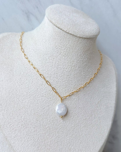 Dainty paperclip pearl necklace