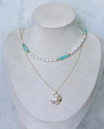 Bali pearl and amazonite necklace