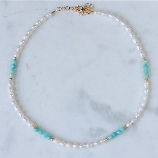 Bali pearl and amazonite necklace