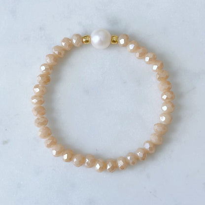 Champagne faceted bead and pearl bracelet