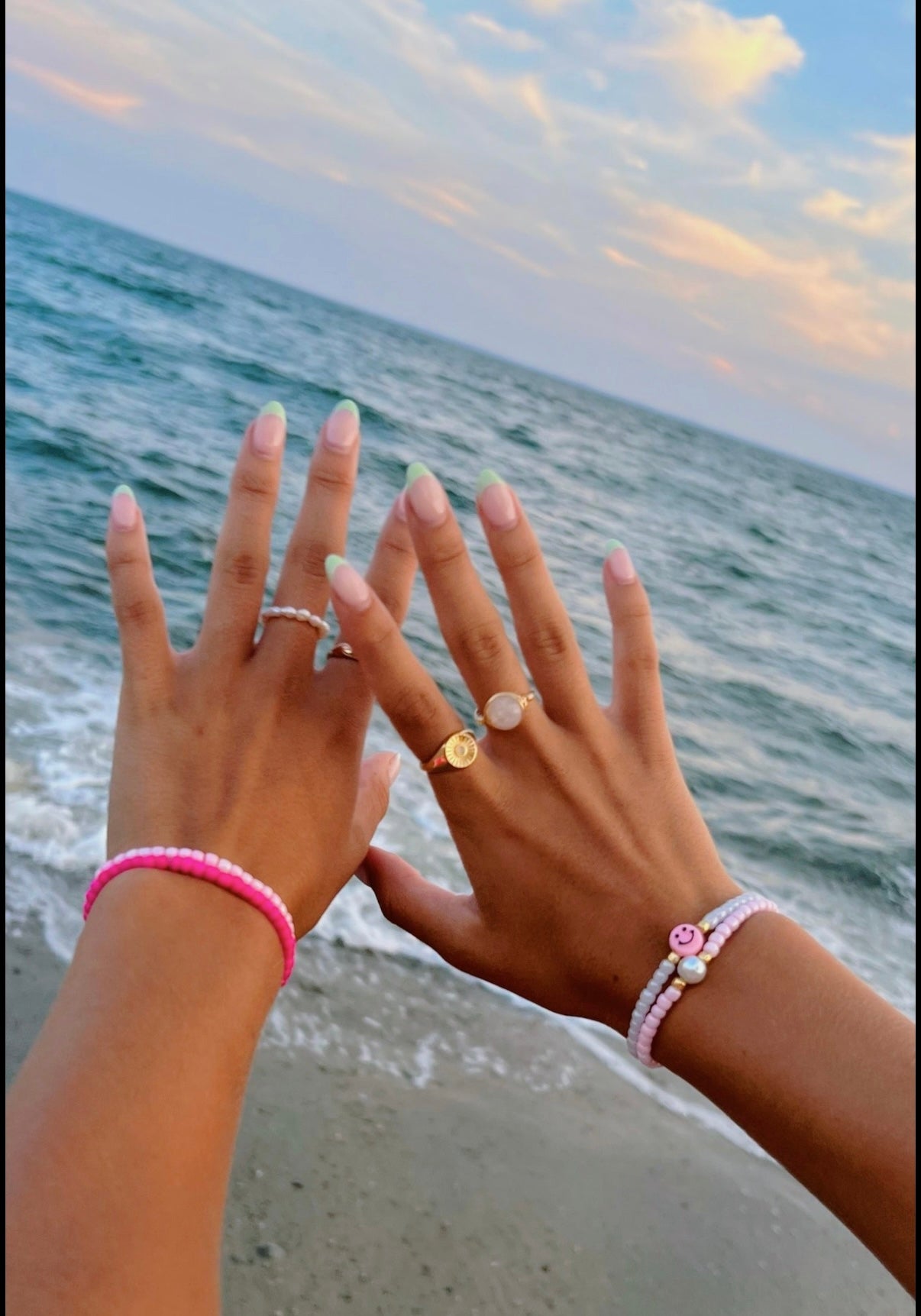 Pink pearl beaded bracelet stack