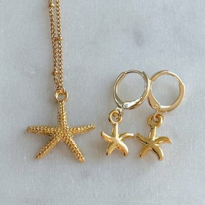 Gold starfish necklace and earring gift set