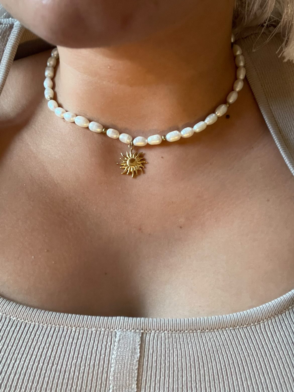 Chunky pearl & gold charm necklace