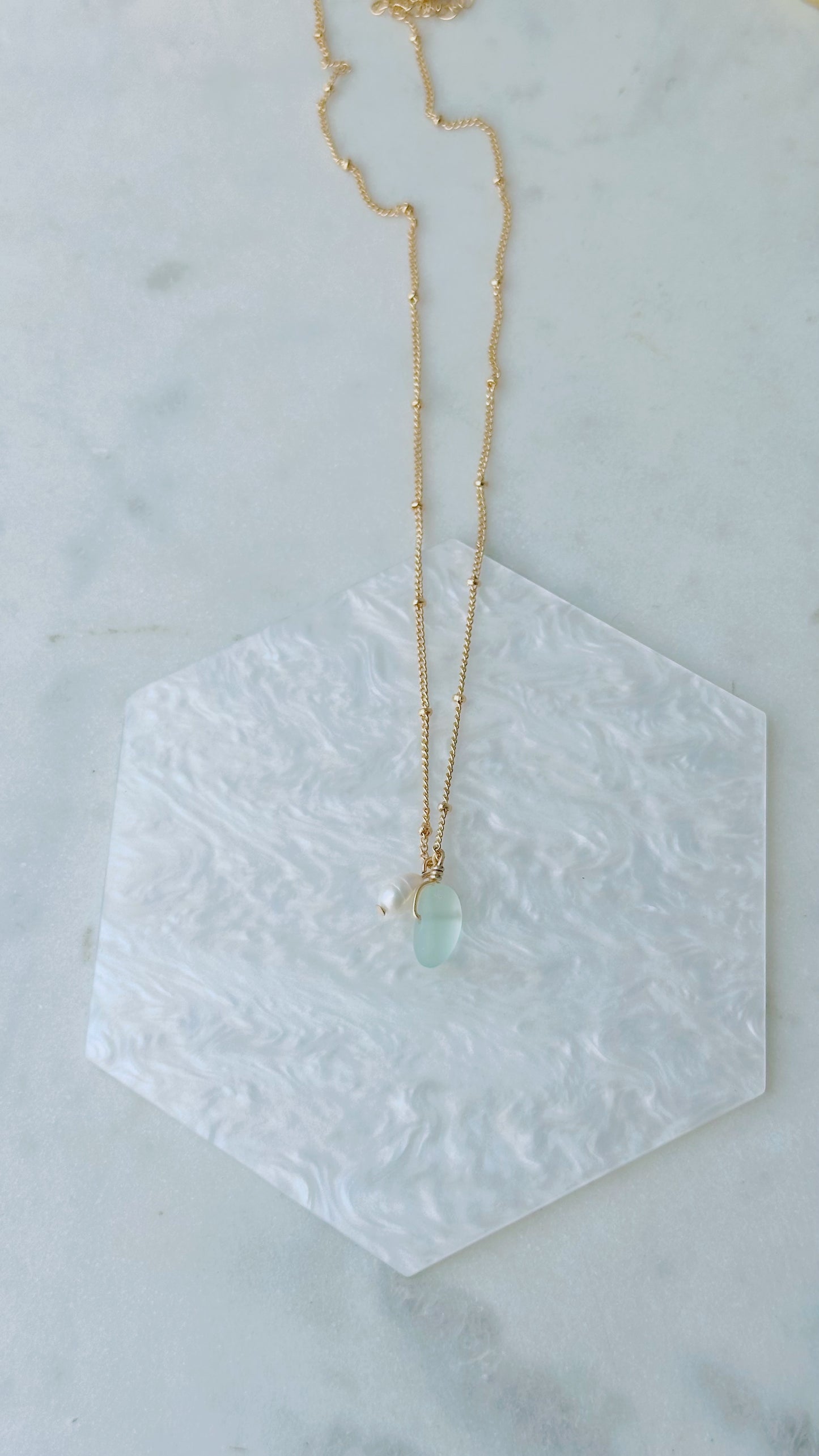 Seaglass & pearl necklace