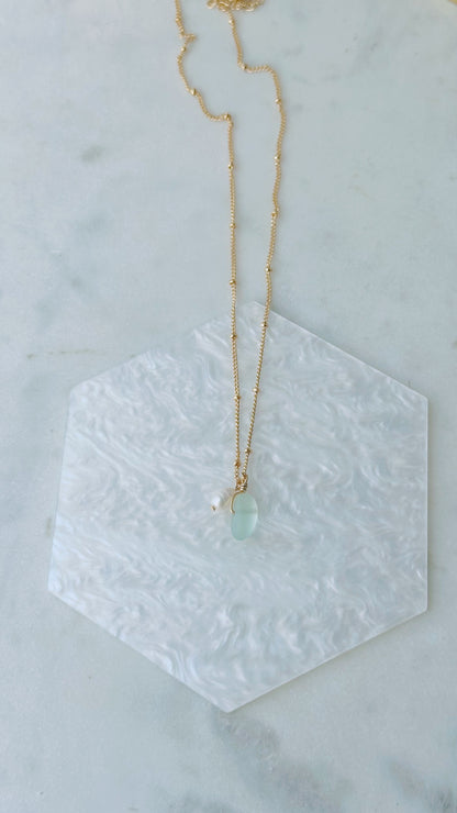 Seaglass & pearl necklace