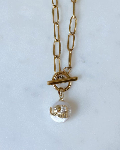 Pearl charm paperclip necklace