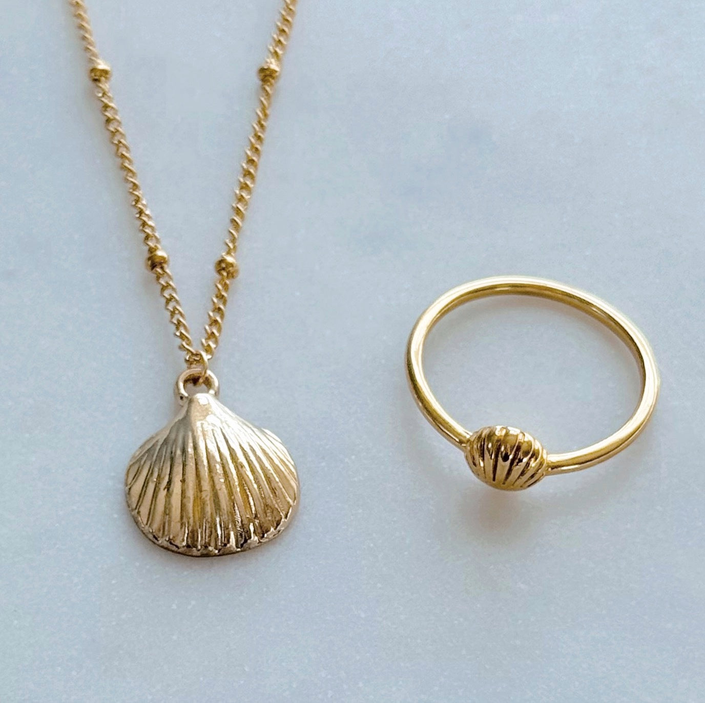 Gold seashell necklace and ring gift set