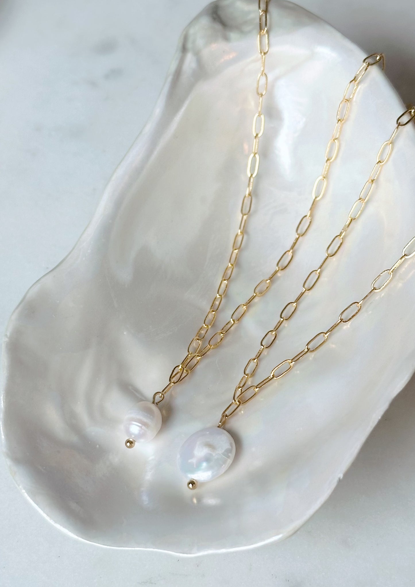 Dainty paperclip pearl necklace