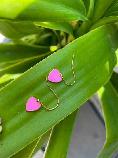 Dainty pink heart dangle earrings