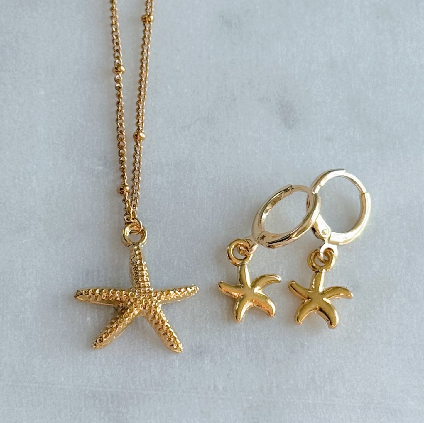 Gold starfish necklace and earring gift set