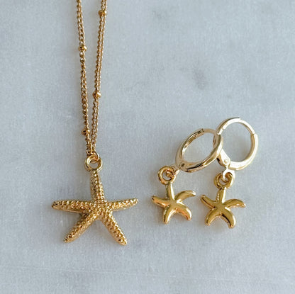 Gold starfish necklace and earring gift set