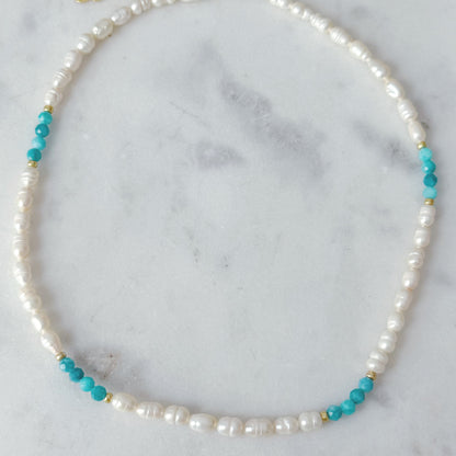 Bali pearl and amazonite necklace