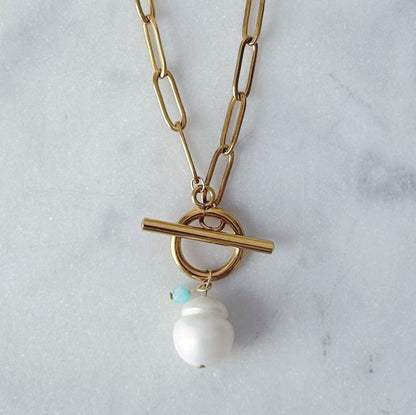 Pearl and paperclip chain necklace