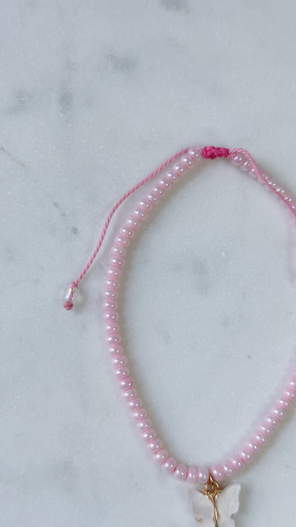 Pink butterfly beaded anklet