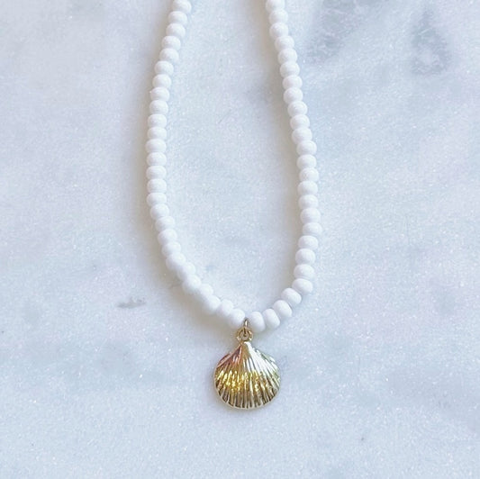Beaded gold shell necklace