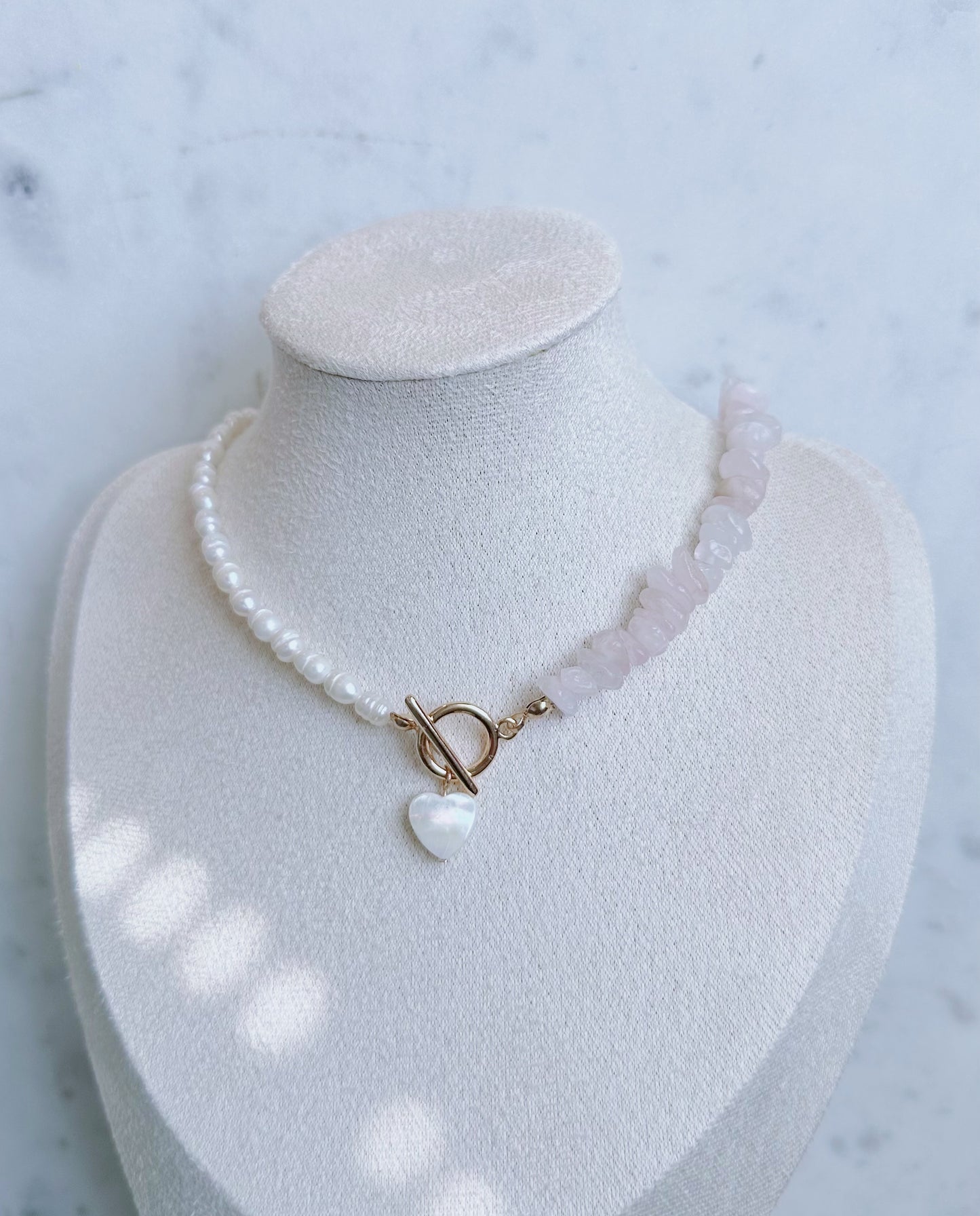 Love you more rose quartz and pearl necklace