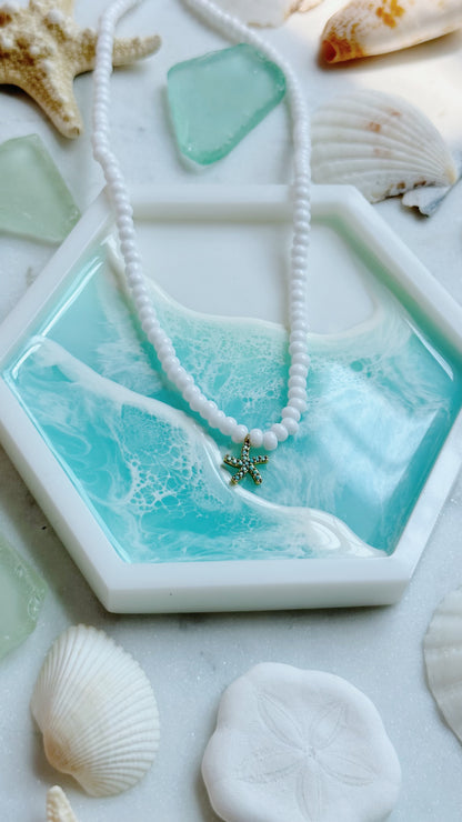 Dainty beaded turquoise starfish necklace
