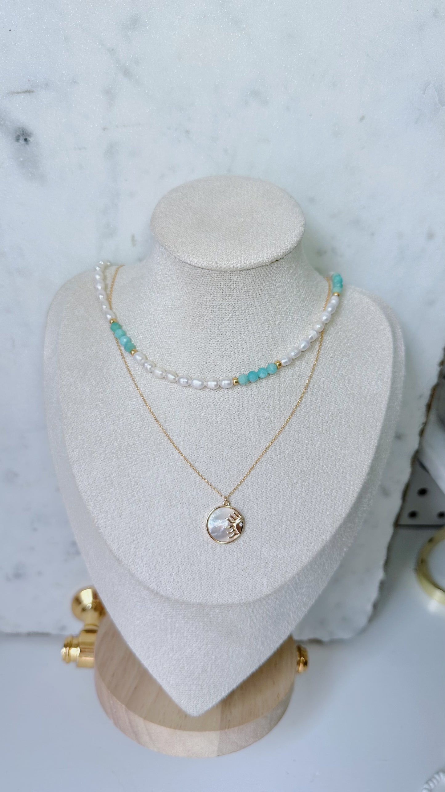 Bali pearl and amazonite necklace