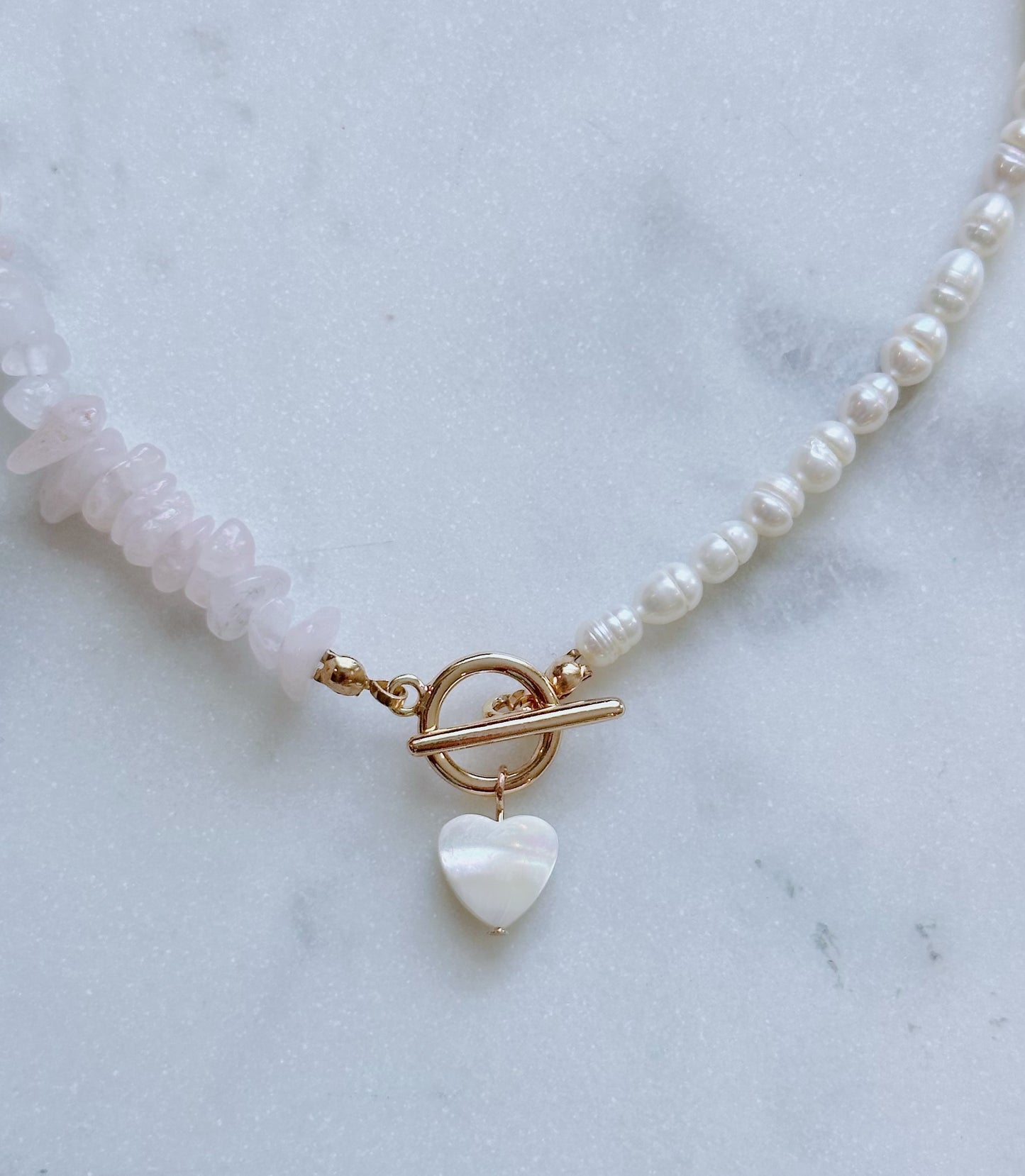 Love you more rose quartz and pearl necklace