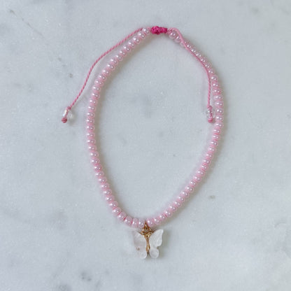 Pink butterfly beaded anklet