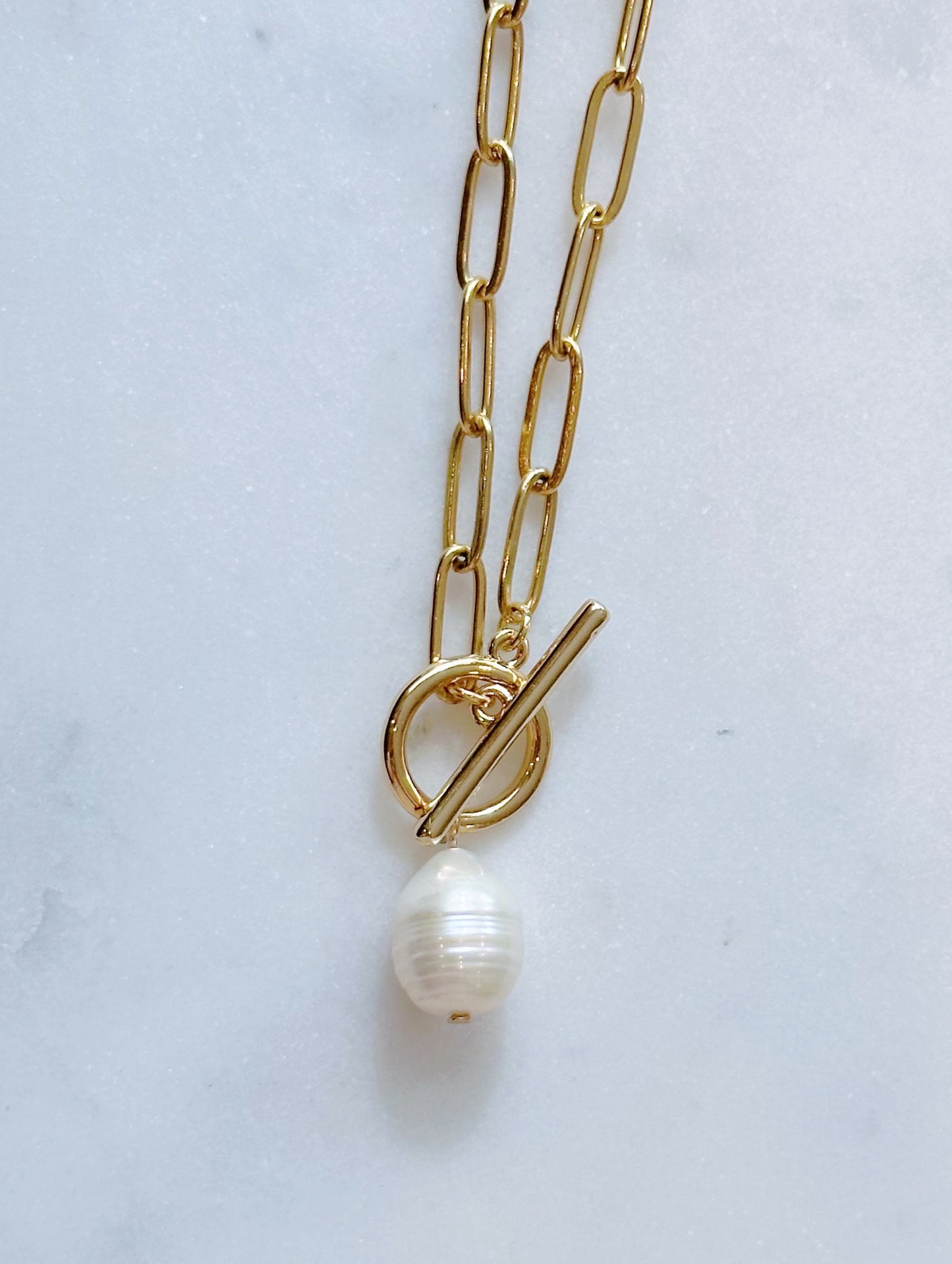Pearl and paperclip chain necklace