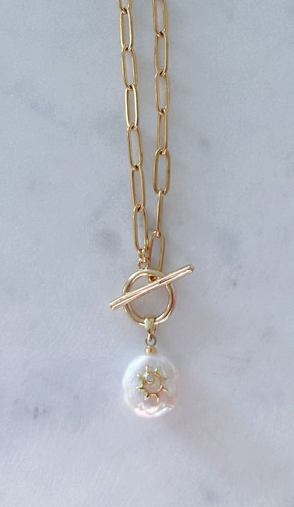 Pearl charm paperclip necklace