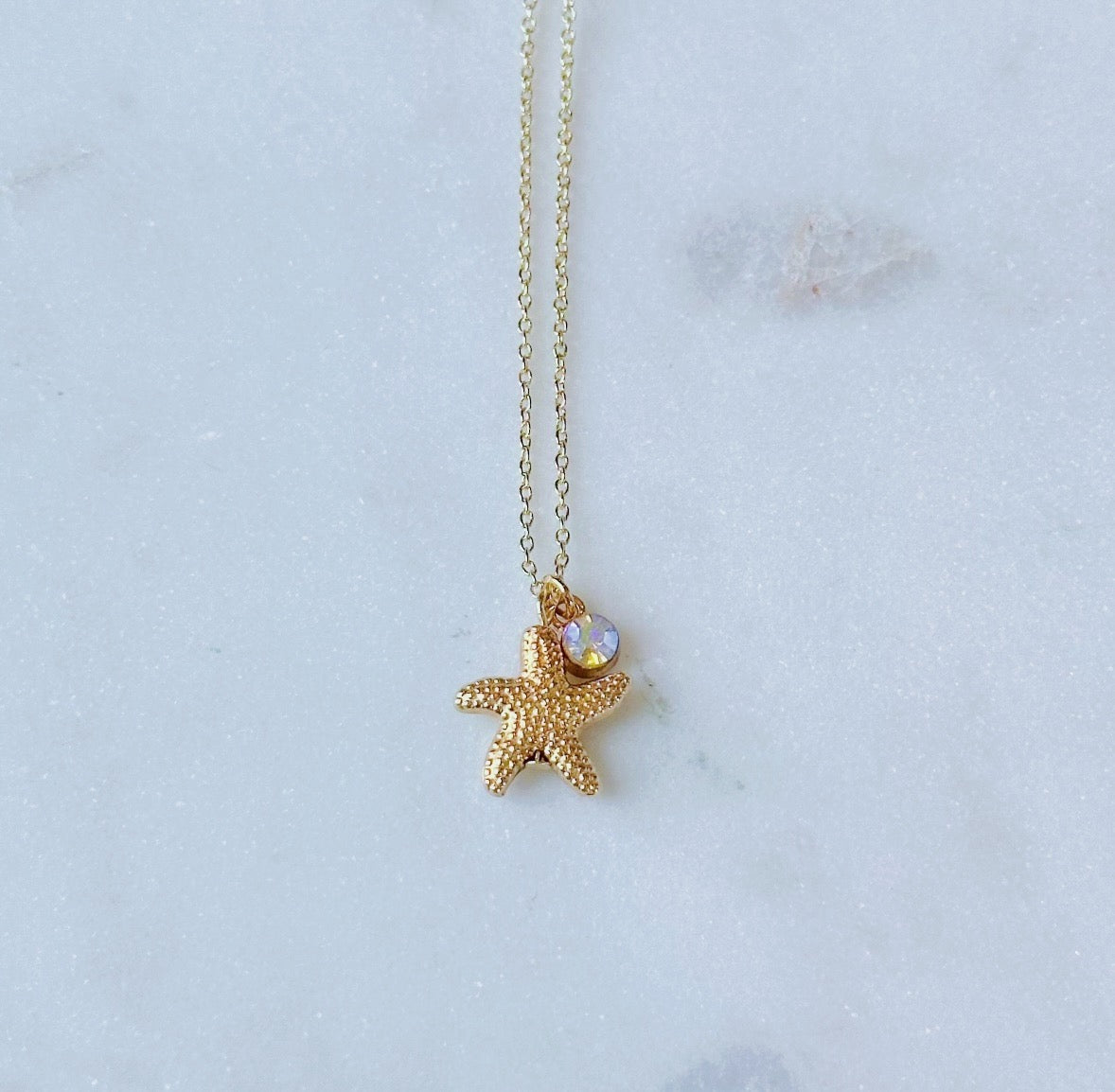 Chunky starfish gem charm necklace