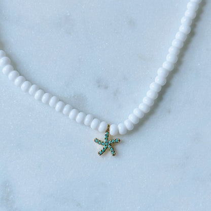 Dainty beaded turquoise starfish necklace
