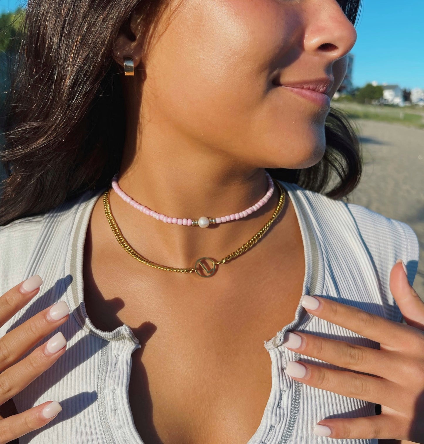 Freshwater pearl beaded choker necklace