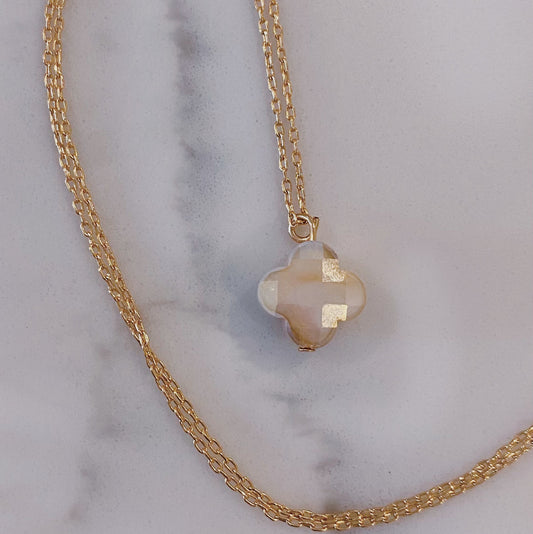 Ivory glass clover pendant necklace