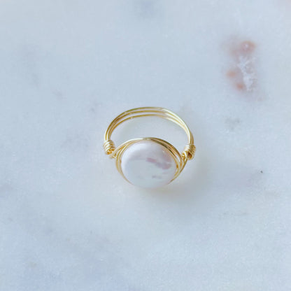 Freshwater pearl wire-wrapped ring