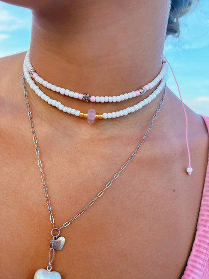 Sea glass beaded choker necklace