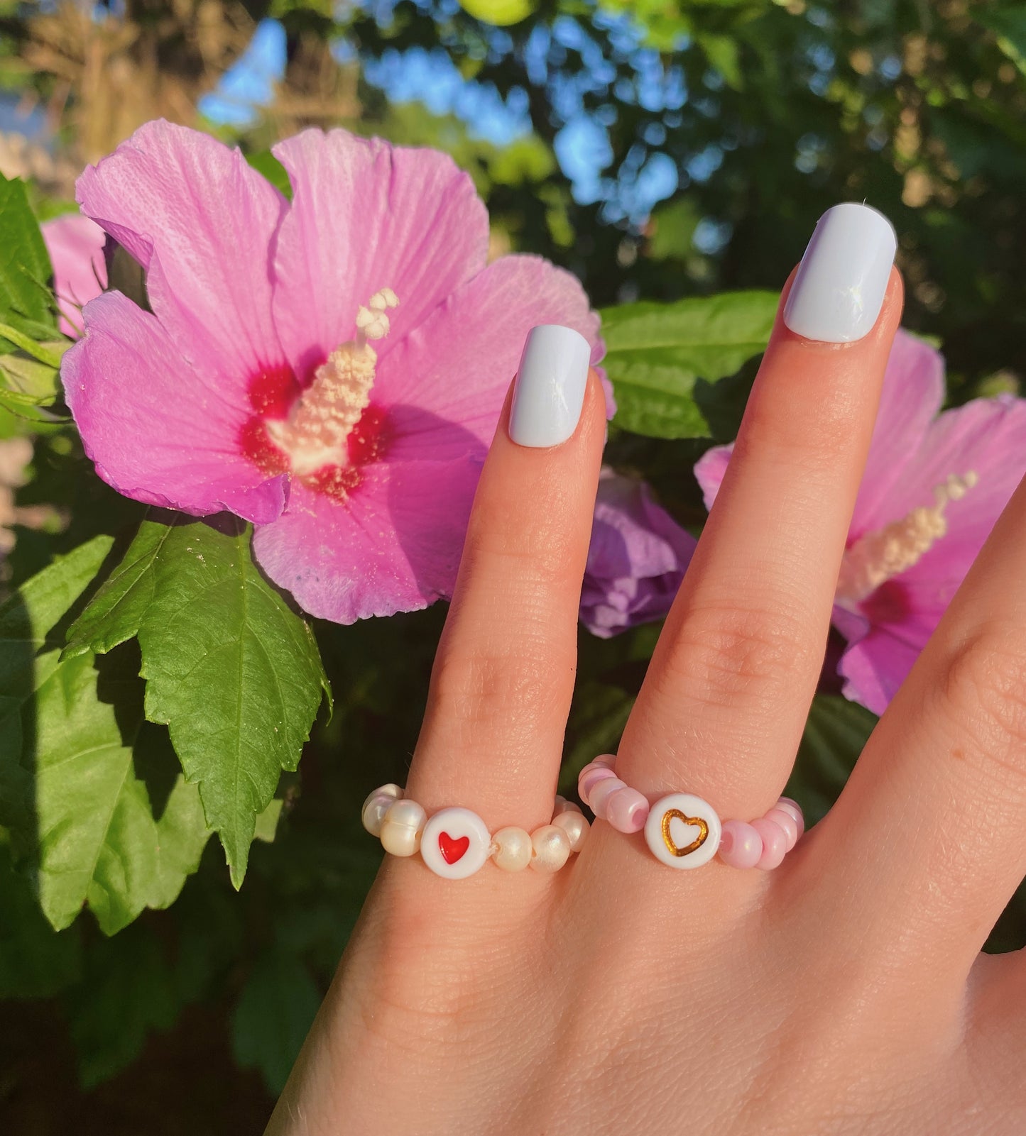 Light pink beaded charm ring