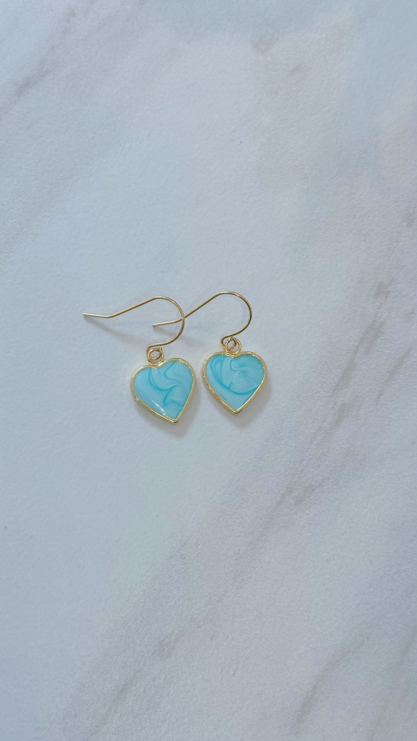 Aqua swirl heart pendant dangle earrings