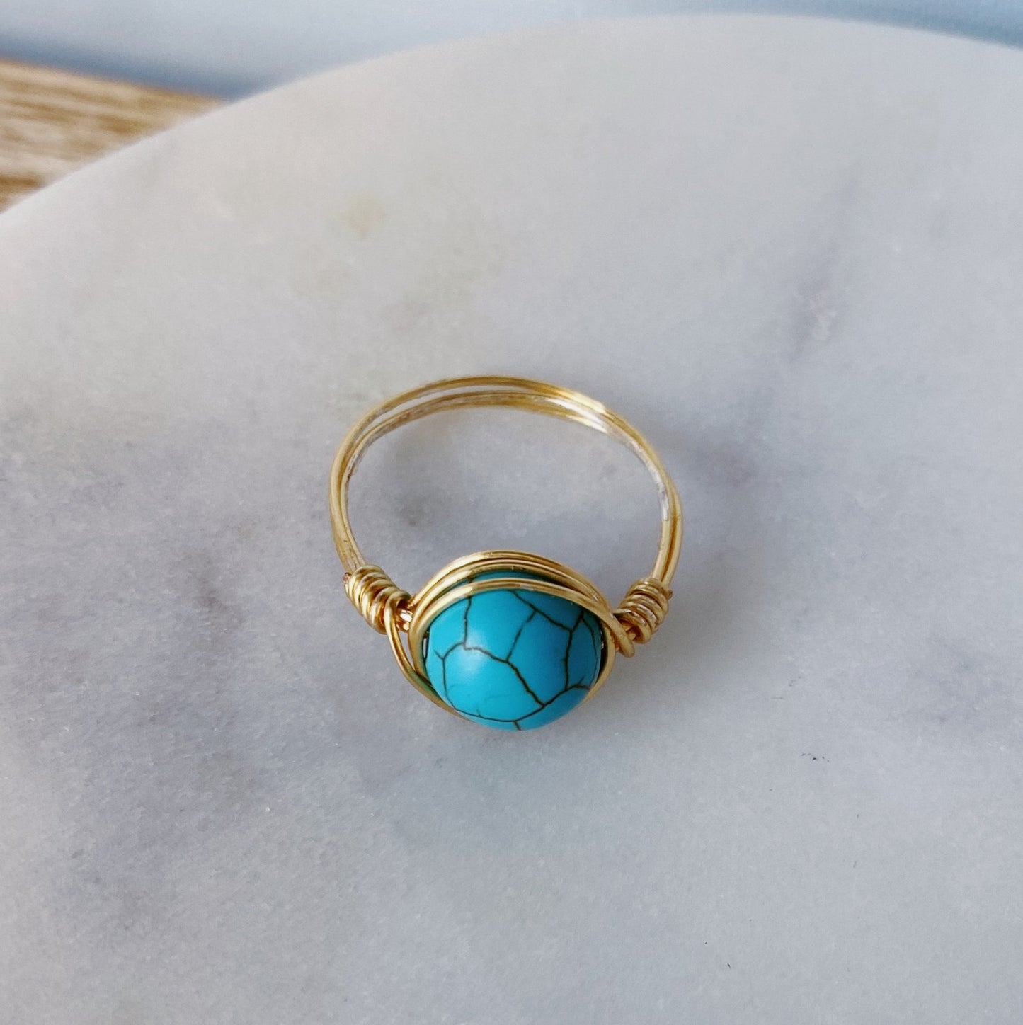 Turquoise howlite wire wrapped ring