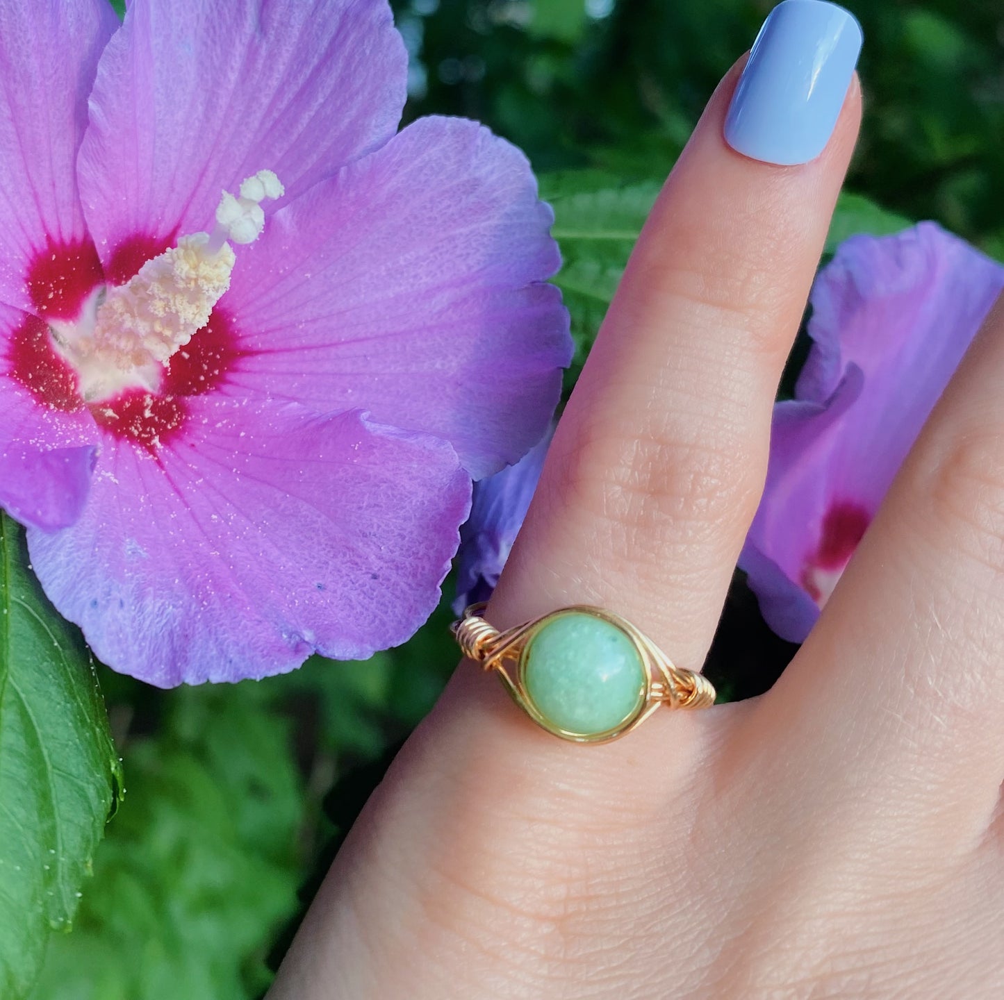 Mint quartzite wire wrapped ring