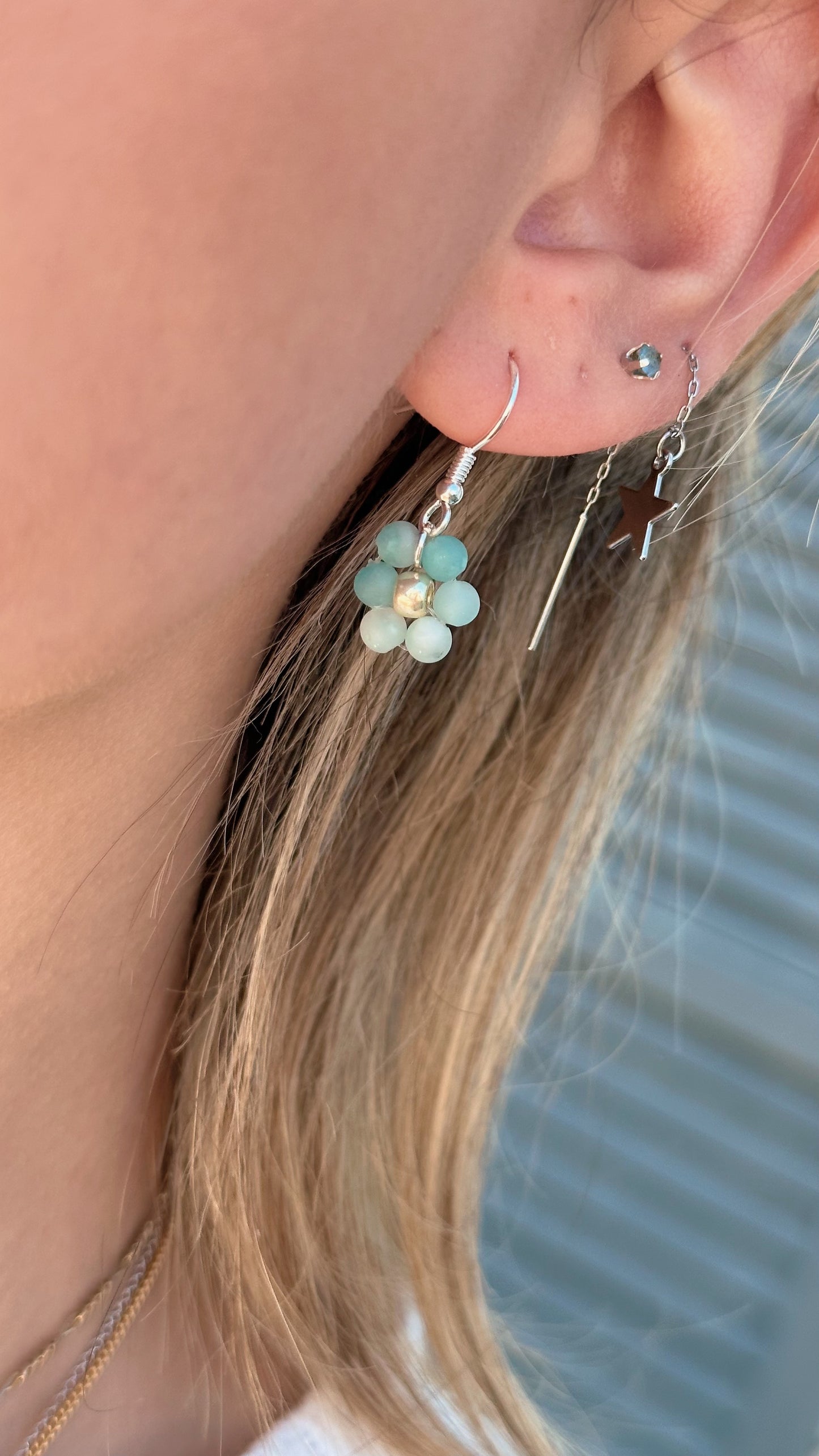 Amazonite flower dangle earrings