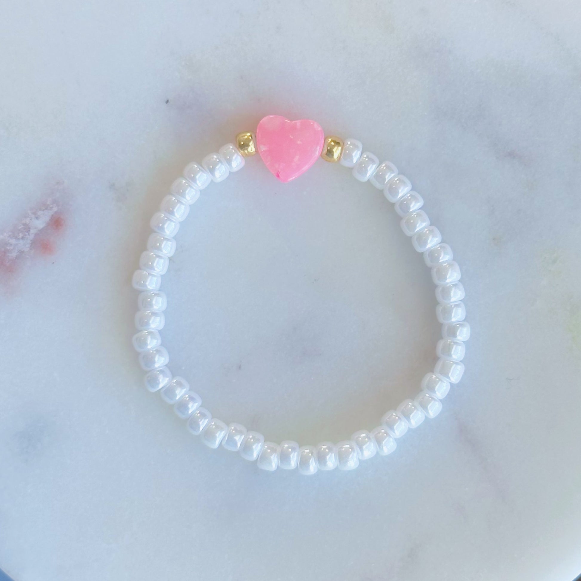 Tiny Pink & White Seed Bead Stacking Bracelet
