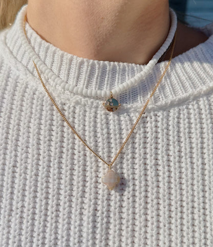 Ivory glass clover pendant necklace
