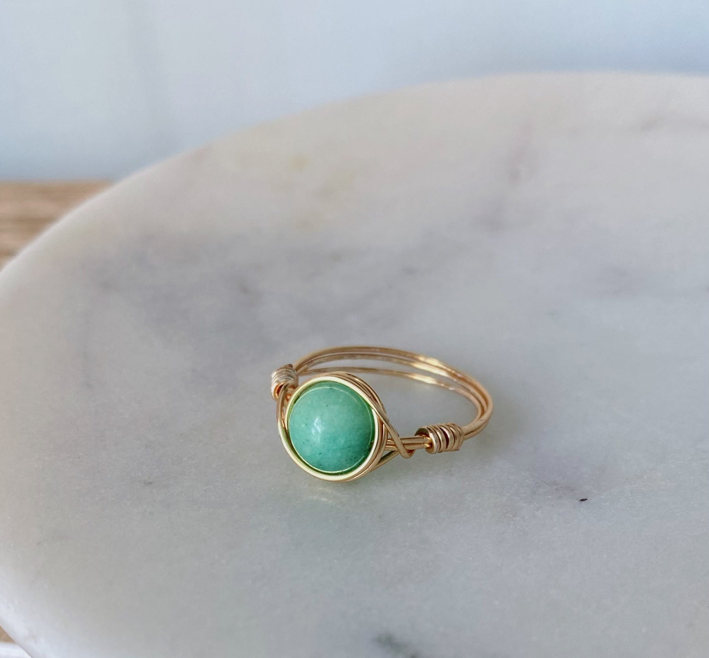 Mint quartzite wire wrapped ring